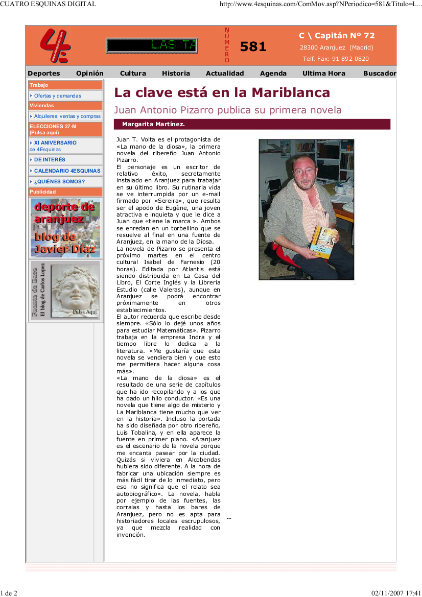 La mano de la diosa. Novela.